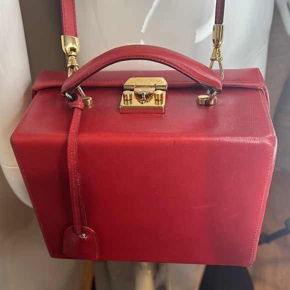Mark Cross Grace Vintage Red Leather Grace Box Crossbody Hand Bag - Picture 3 of 16